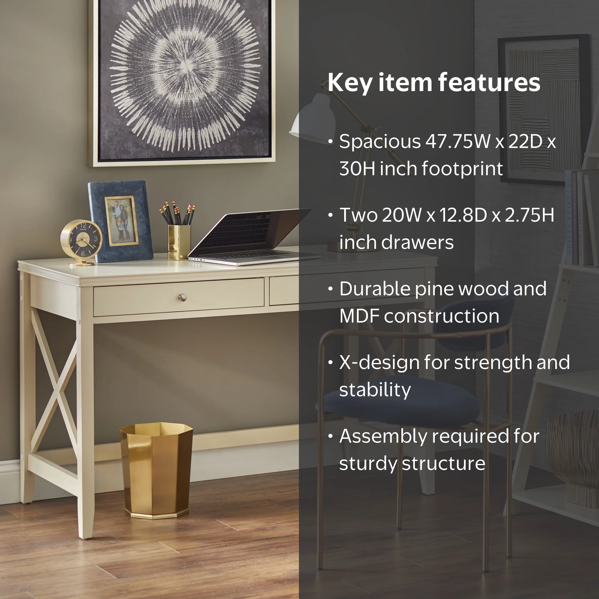 X Desk with Two Drawers, Multiple Colors - Walmart.com