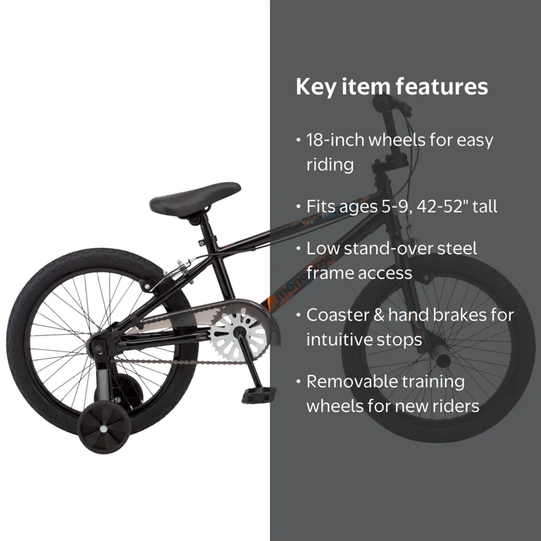Mongoose Kids Bike with Training Wheels, 18 Inch Wheels, Ages 5-9 