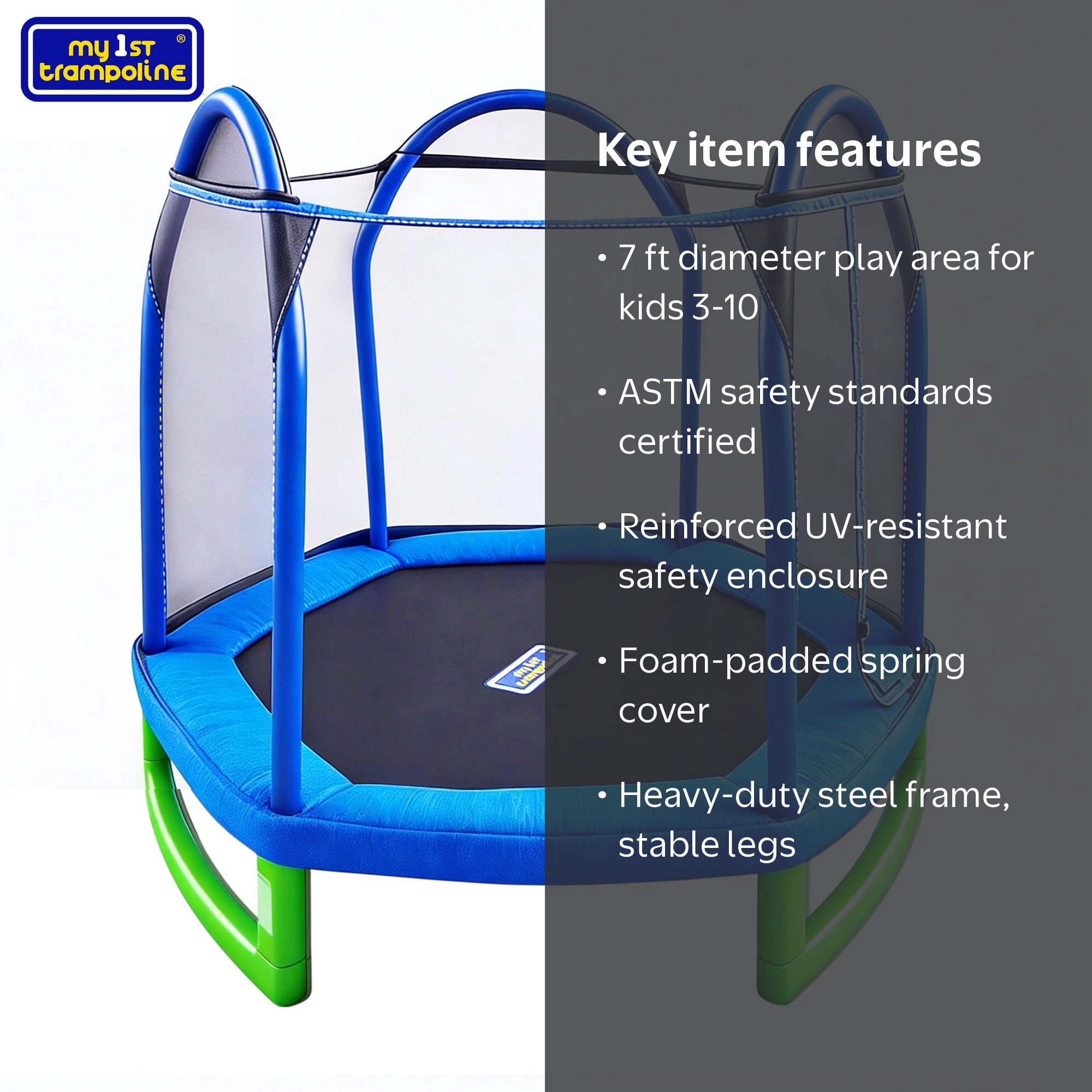 Bounce Pro 7-Foot Trampoline Hexagon for Kids (3-10), Blue/Green
