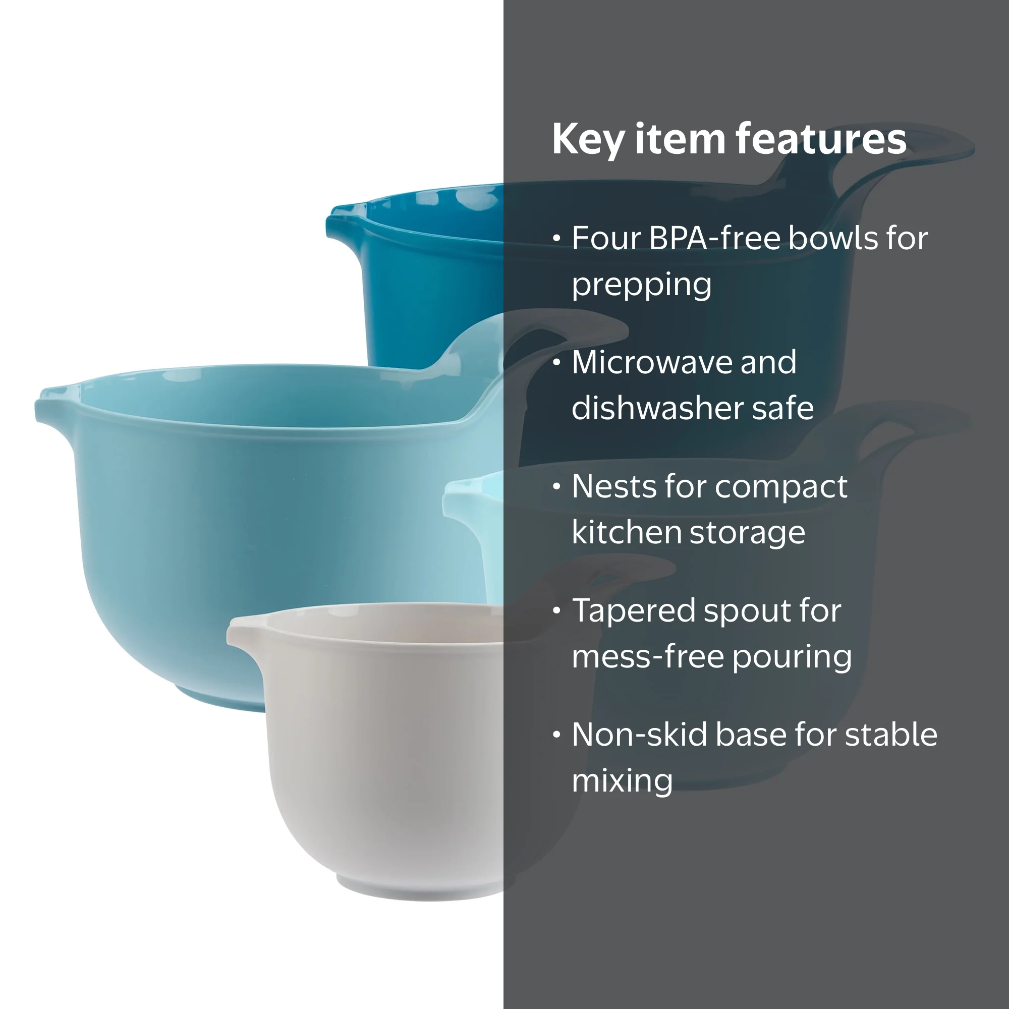 Mainstays 4 Piece Plastic Mixing Bowl Set with Handles, Pour