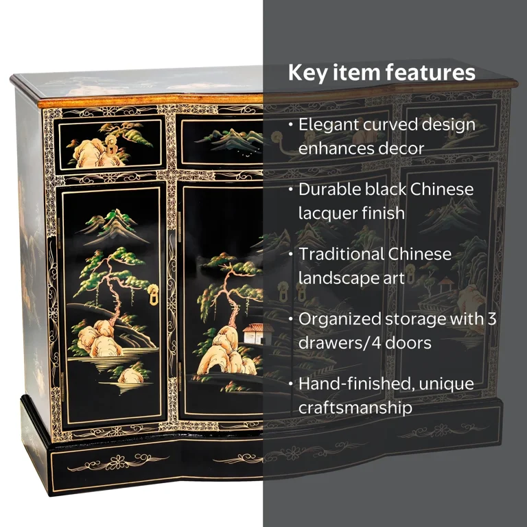 Red Lantern Black Lacquer Curved Sideboard, Wood, Metal - Walmart.com