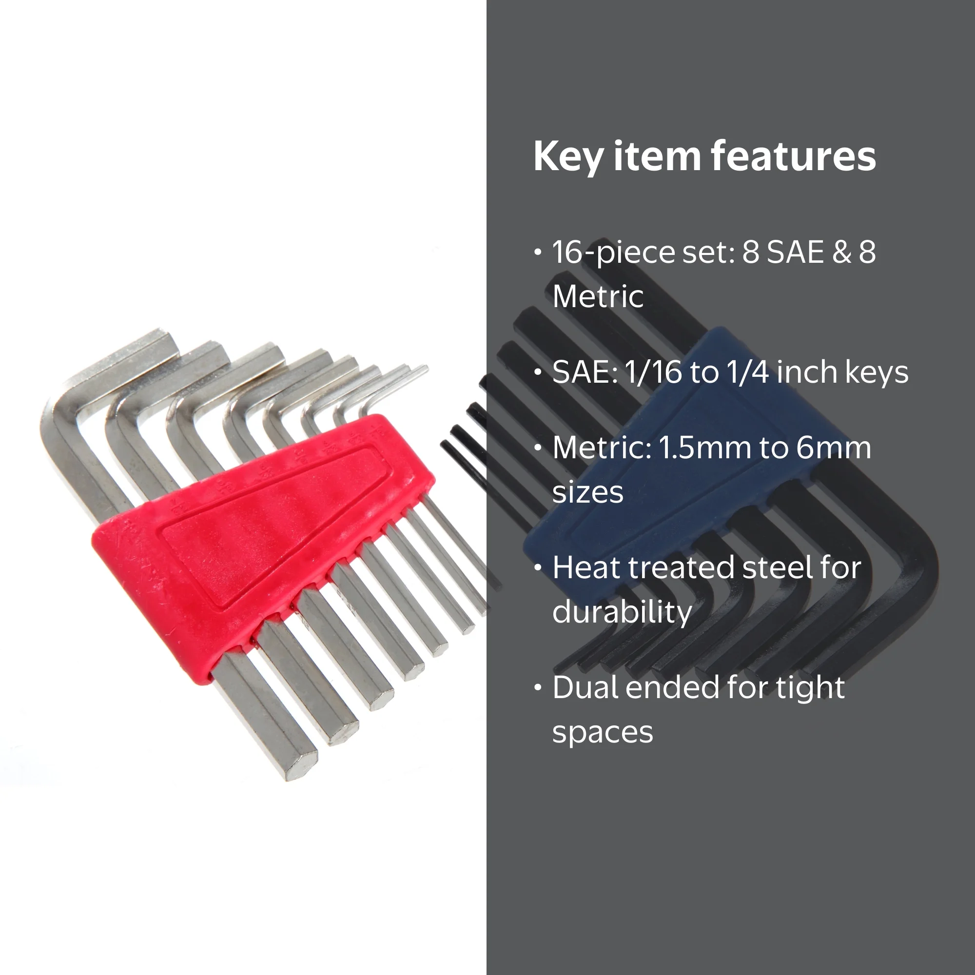 Hyper Tough 16 Piece Hex Key Set with 8 SAE and 8 Metric Sizes