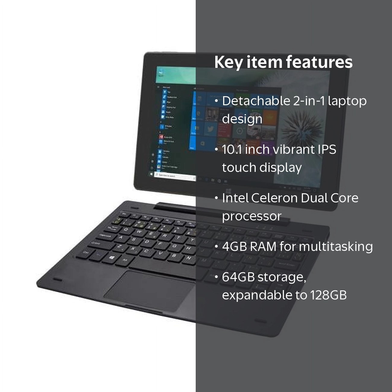 iView 10.1 in. 4G LTE 4 & 64 GB Windows 10 Pro Detachable Laptop