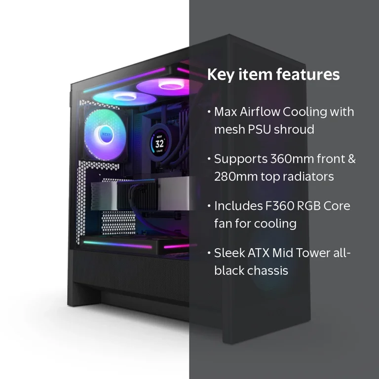 NZXT, PC Case, H5 Flow 2024 RGB Edition, ATX Mid Tower All Black