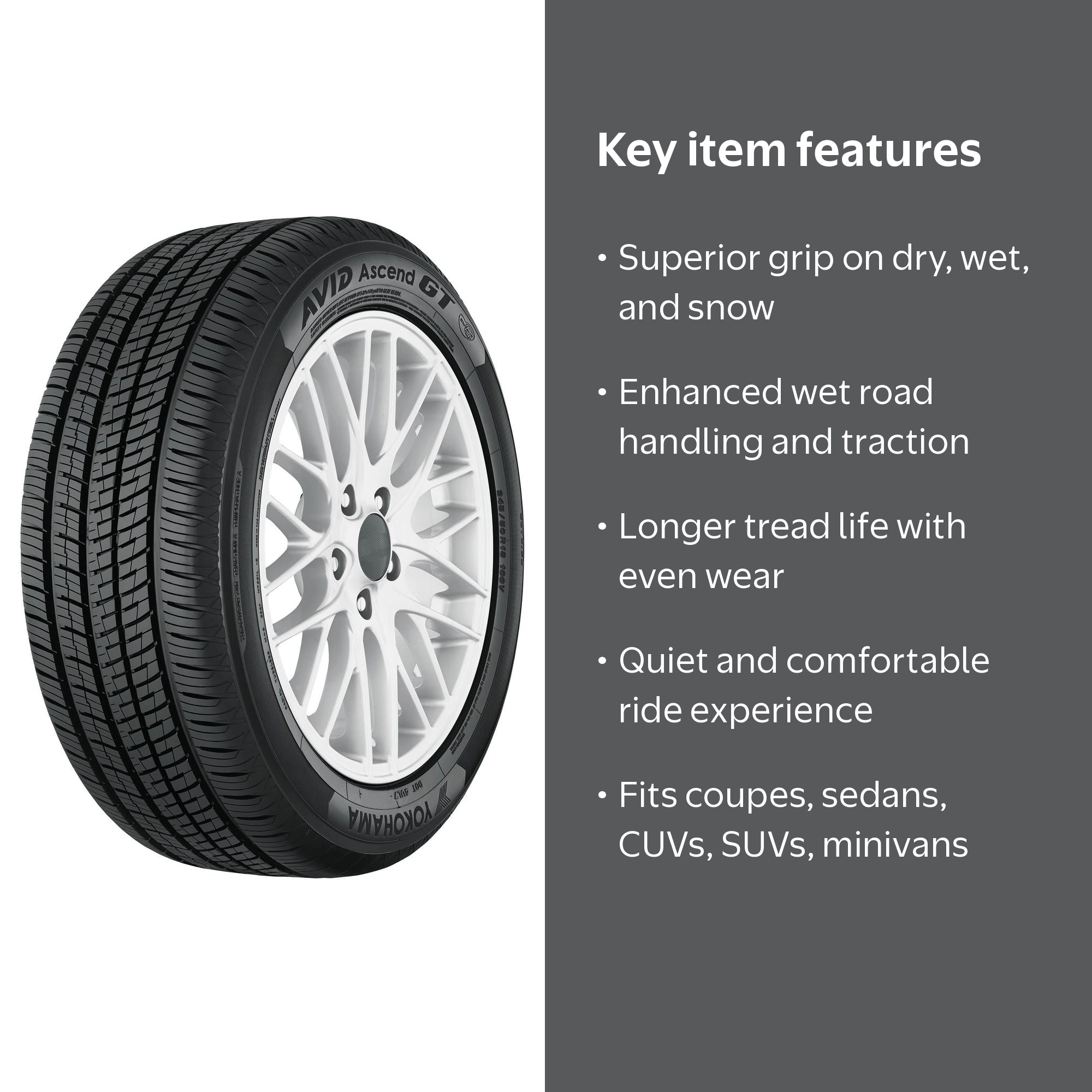 Yokohama Avid Ascend GT All-Season Car Tire, 185/55R16 83H BW