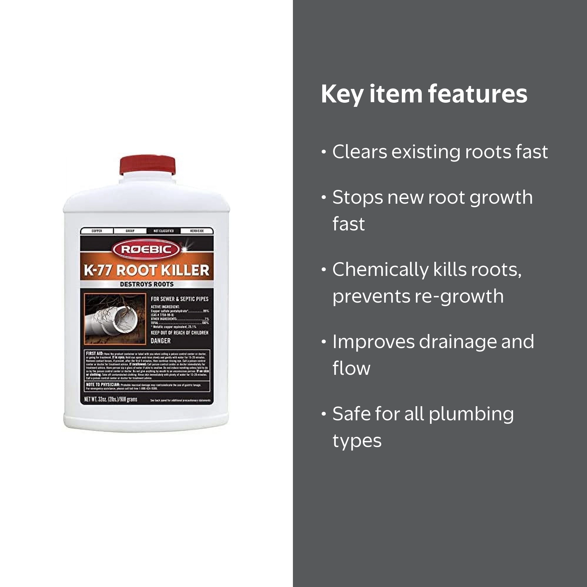 Roebic K-77 Root Killer for Sewer and Septic Systems, Clears Pipes