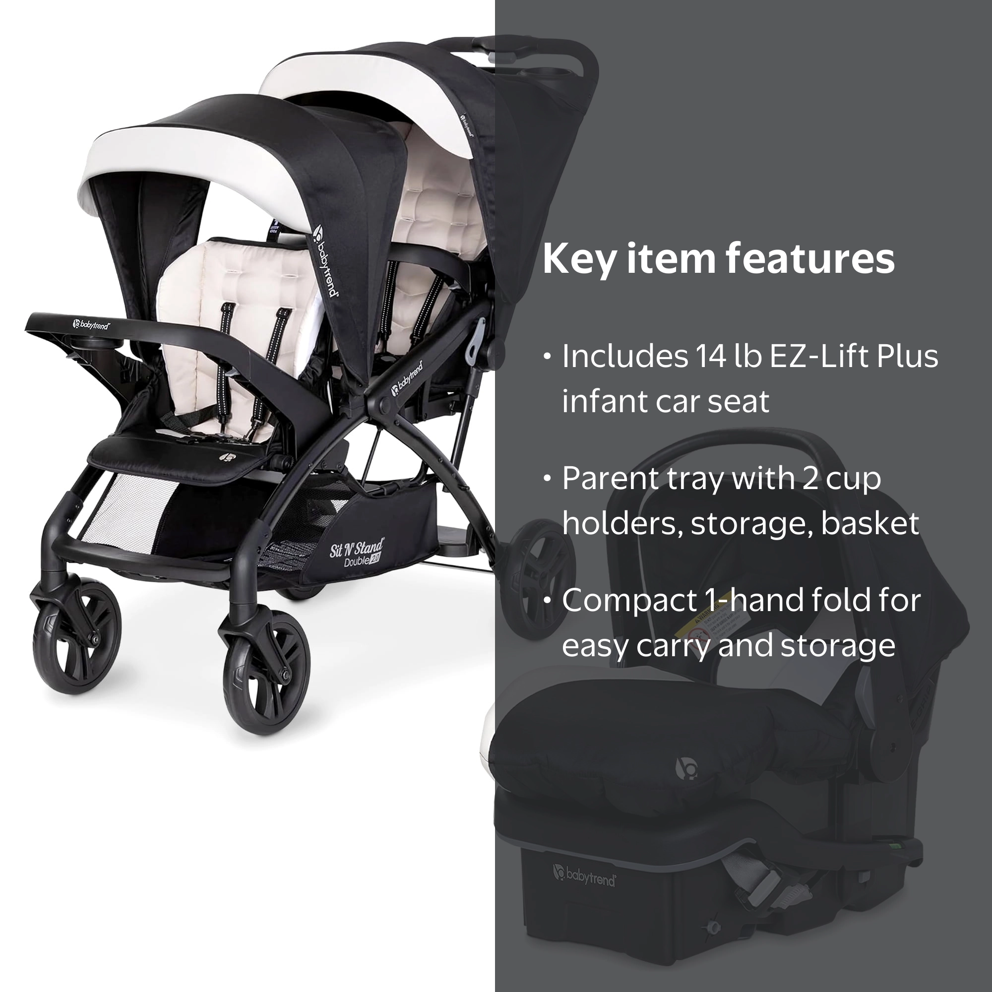 Baby Trend Double Stroller + EZ-Lift Plus Car Seat Combo, Compact