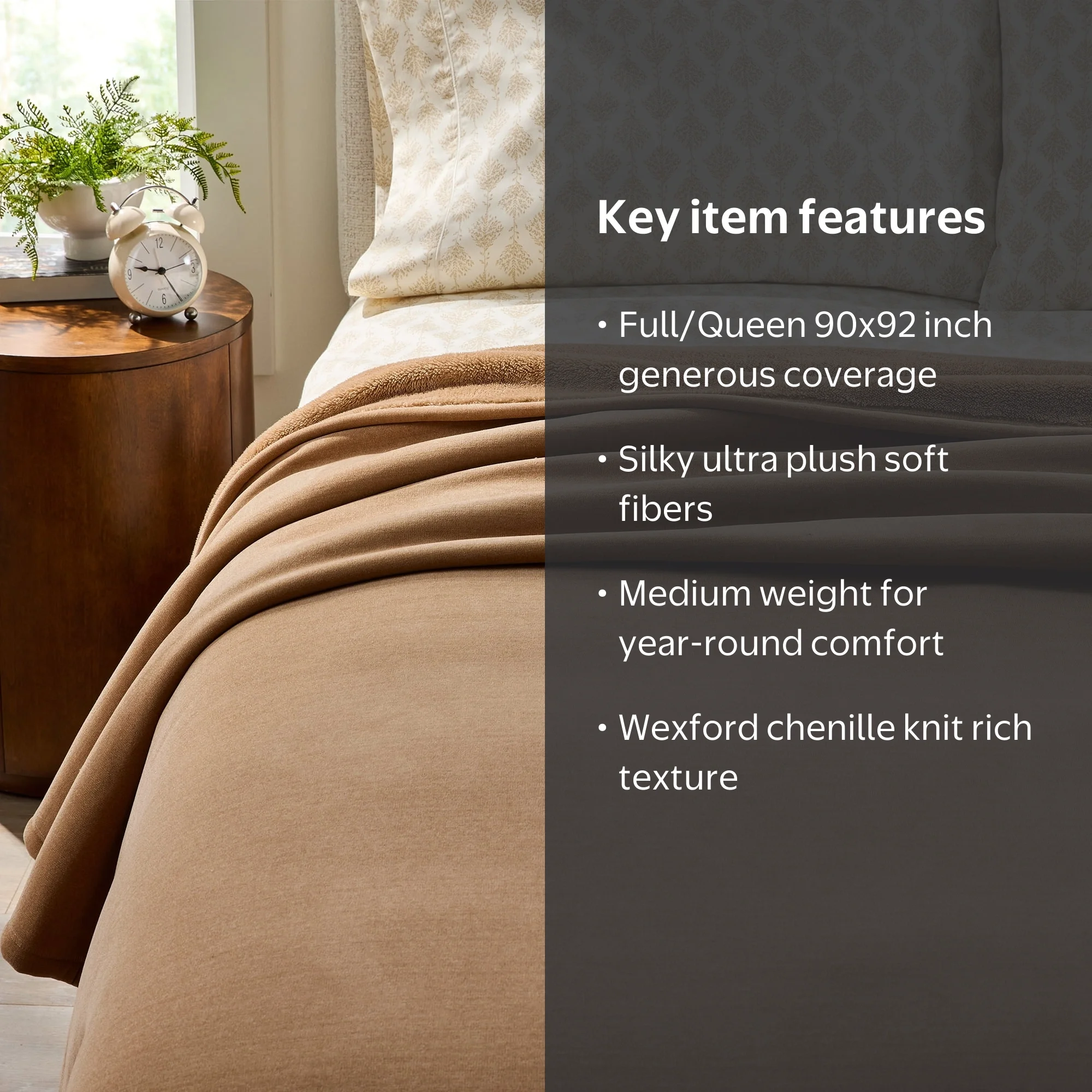 Better Homes & Gardens Wexford Blanket F/Q Dark Caramel Fashion