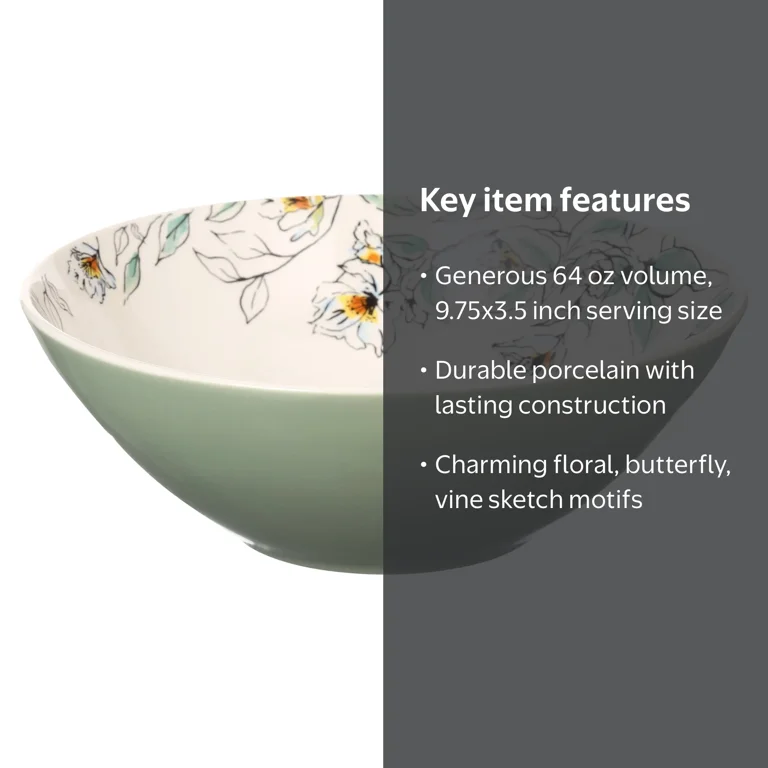 Oneida Entertain 365 64 oz Botanica Porcelain Serving Bowl