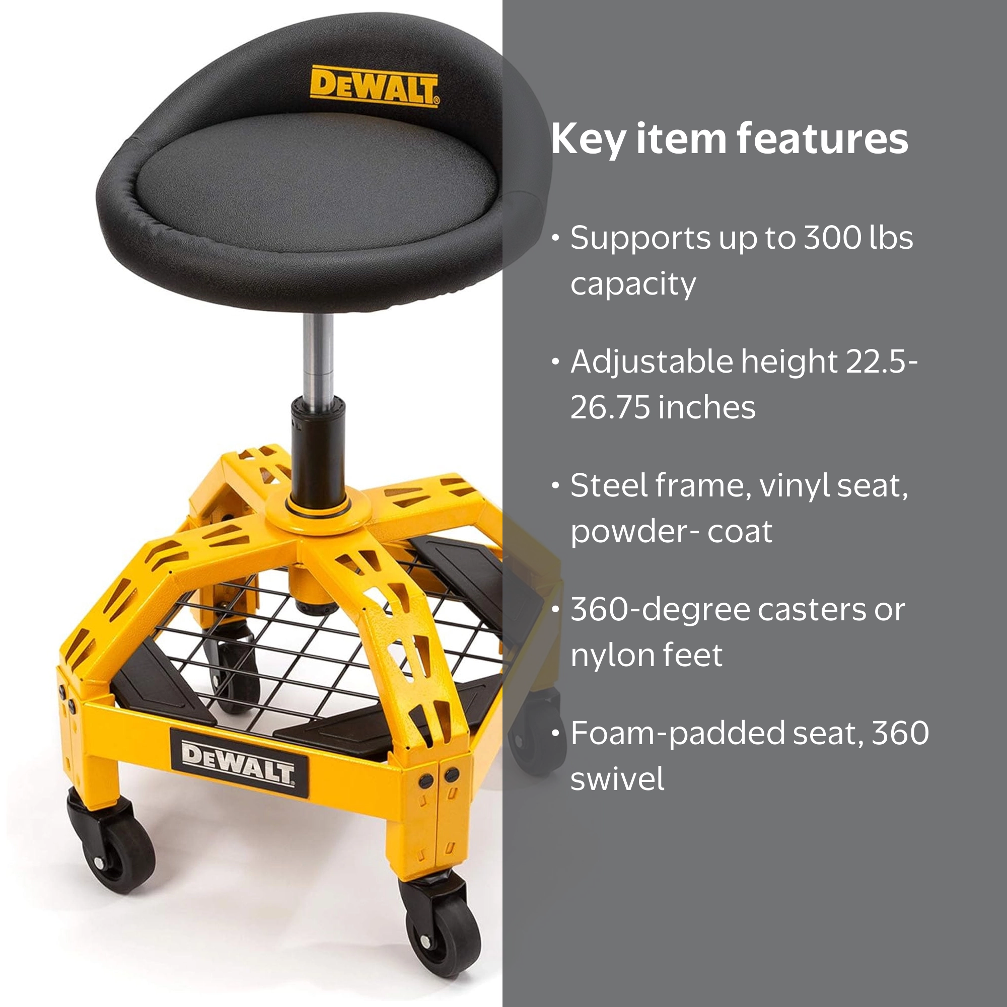 DEWALT（デウォルト） ガレージスツール DEWALT 32 in. H x 17 in. W x 17 in. D Swivel Shop Stool with Shelf