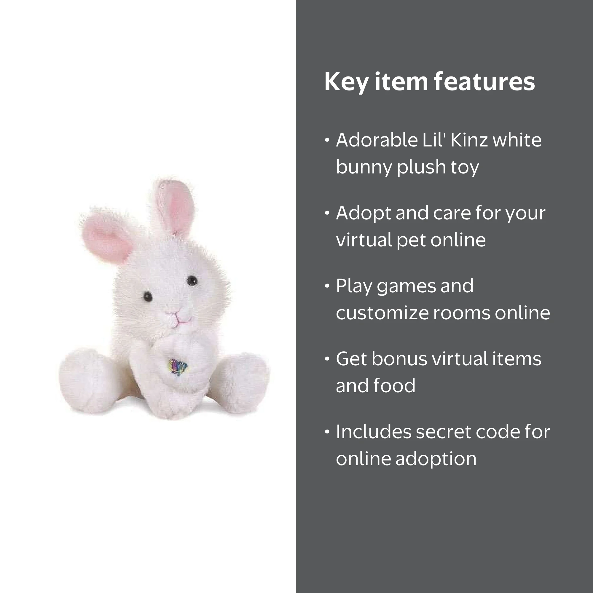 Ganz Webkinz Lil' Kinz White Bunny Rabbit Plush Toy Pet Animal