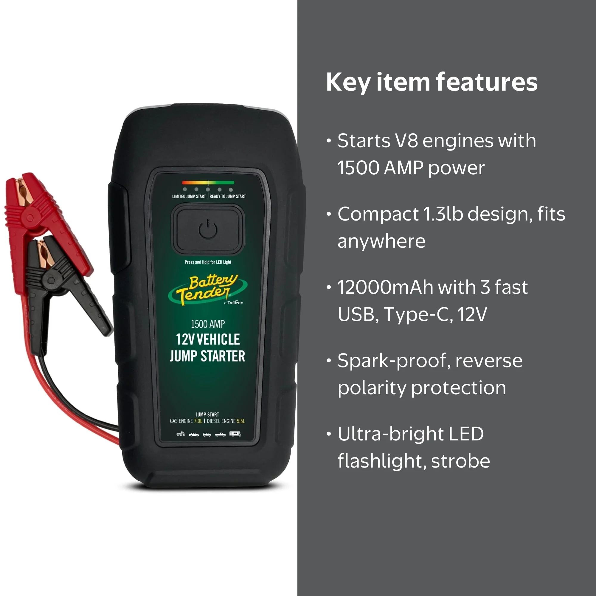 Battery Tender 1500 AMP Lithium Jump Starter - Portable Power Station - LED  Flashlight - Car Charger Booster - Walmart.com