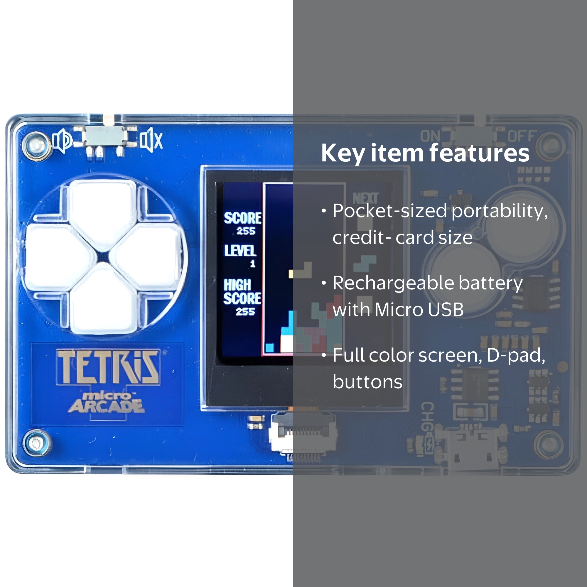 Super Impulse Micro Arcade Mini Handheld Retro Game, Tetris Pocket