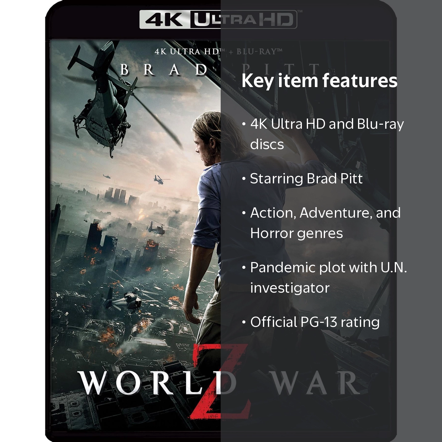邦楽  Warld Blu-Ray SDS, World War Z, 4K Ultra HD + Blu-ray, Action Adventure Horror