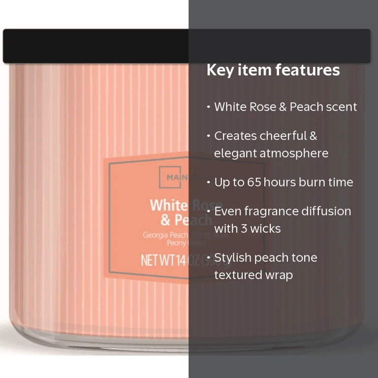 Mainstays 3-Wick Textured Wrap White Rose Peach Candle 14 Ounce