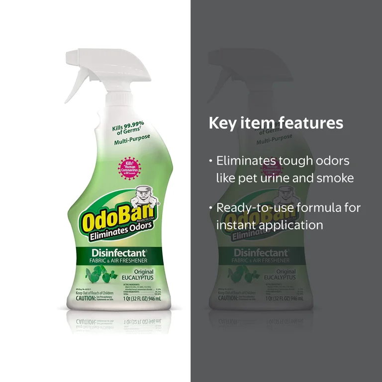 OdoBan Ready-to-Use Disinfectant Cleaner and Odor Eliminator, Set of 3 Spray Bottles, 32 Ounces Each, Original Eucalyptus Scent