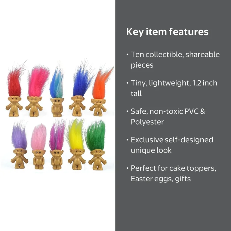 EIMELI Vintage-Style Lucky Troll Dolls Collection - 10PCS Mini PVC