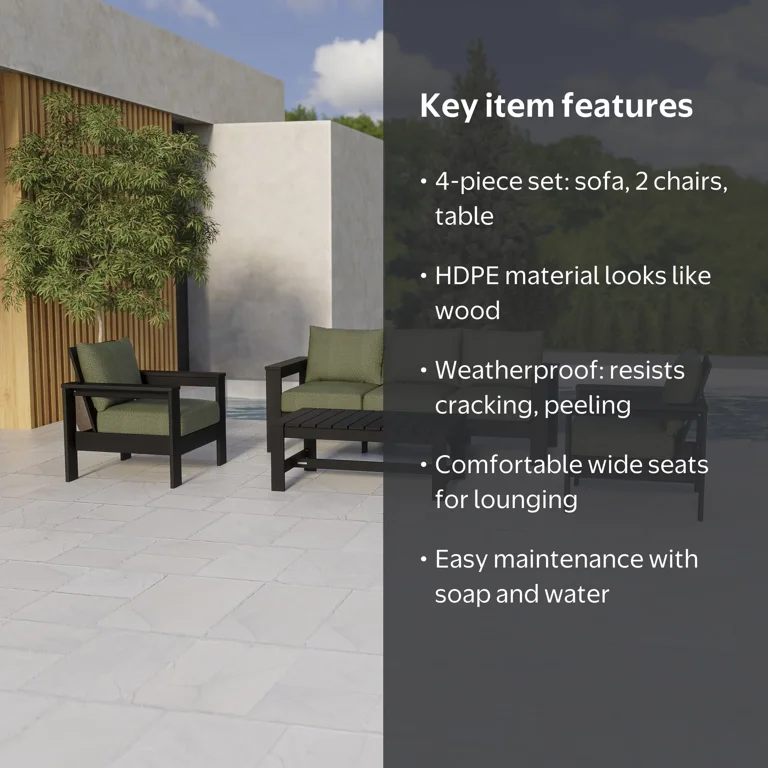 Better Homes & Gardens Ezra 4-Piece Outdoor HDPE Conversation Set