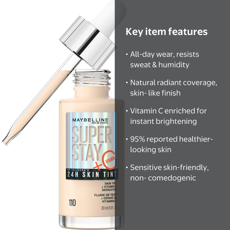 Maybelline, Skin Tint, 110, Up to 24HR Bright Radiant Finish