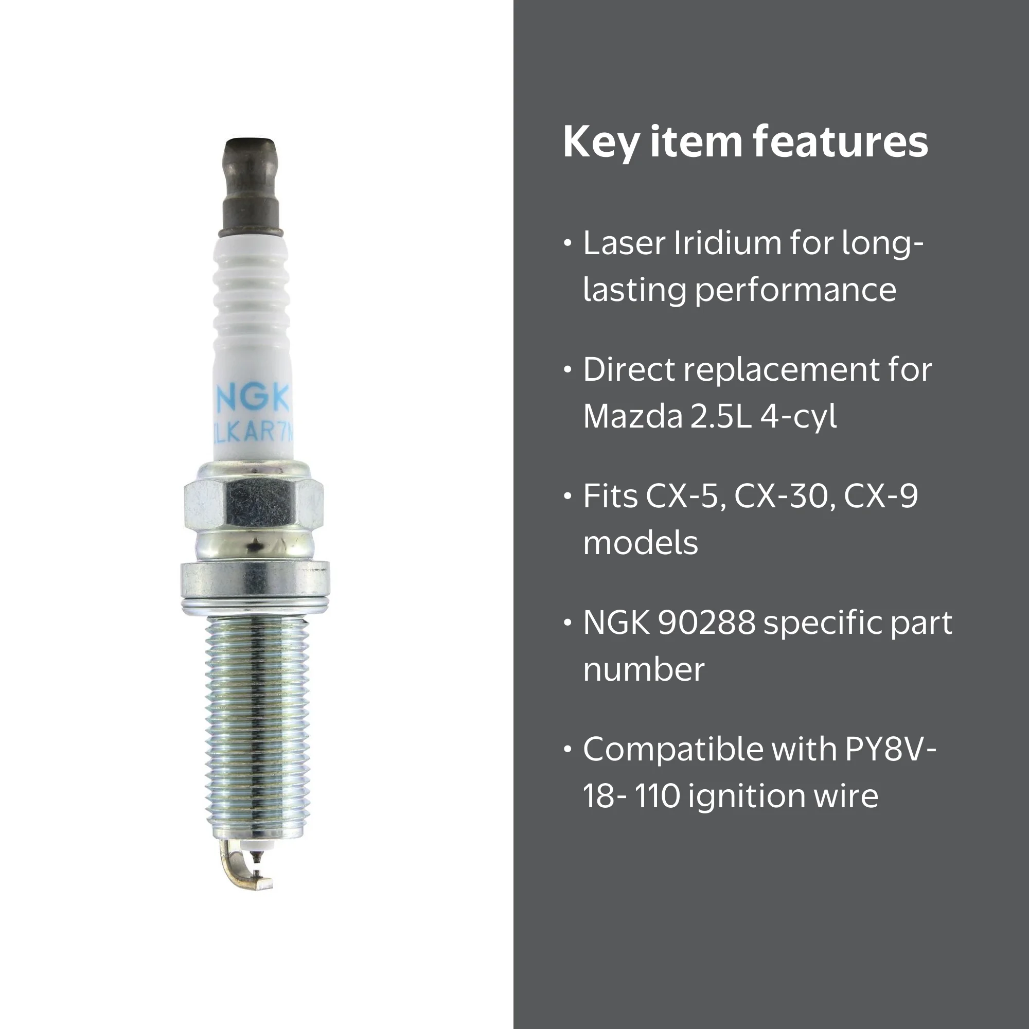 NGK 90288 Laser Iridium Spark Plug for PY8V-18-110 Ignition Wire