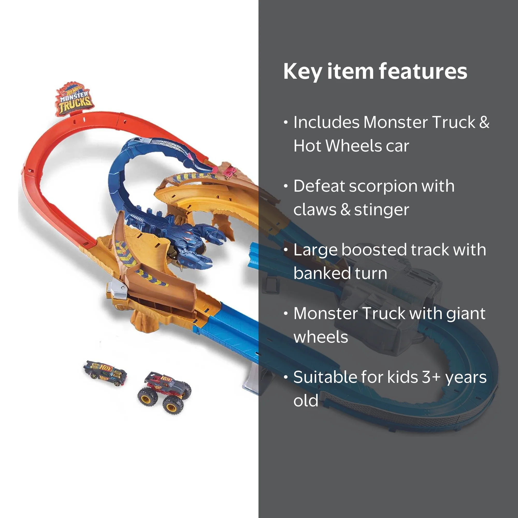 Hot Wheels Monster Trucks Scorpion Raceway Boosted Track Race Set