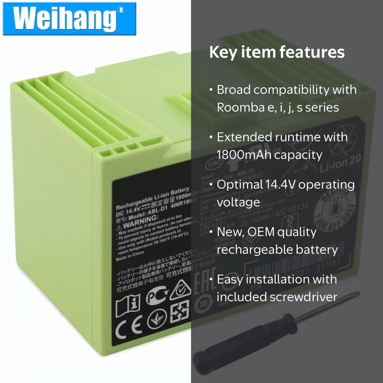 Weihang, Battery for iRobot Roomba, Green, 14.4V 1800mAh - Walmart.com