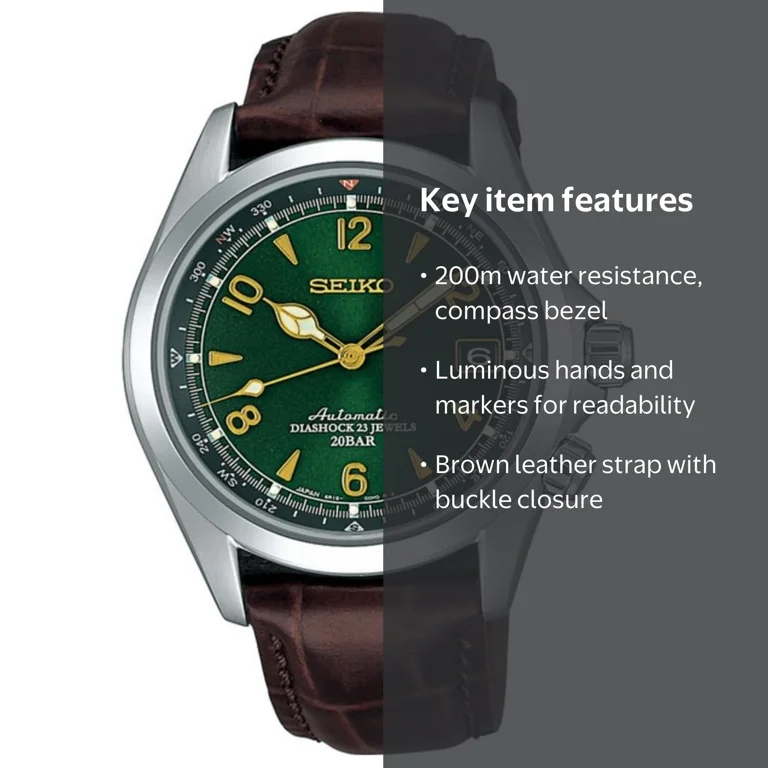 Seiko Men's Date Alpinist Dashock 23 Jewels Automatic Leather