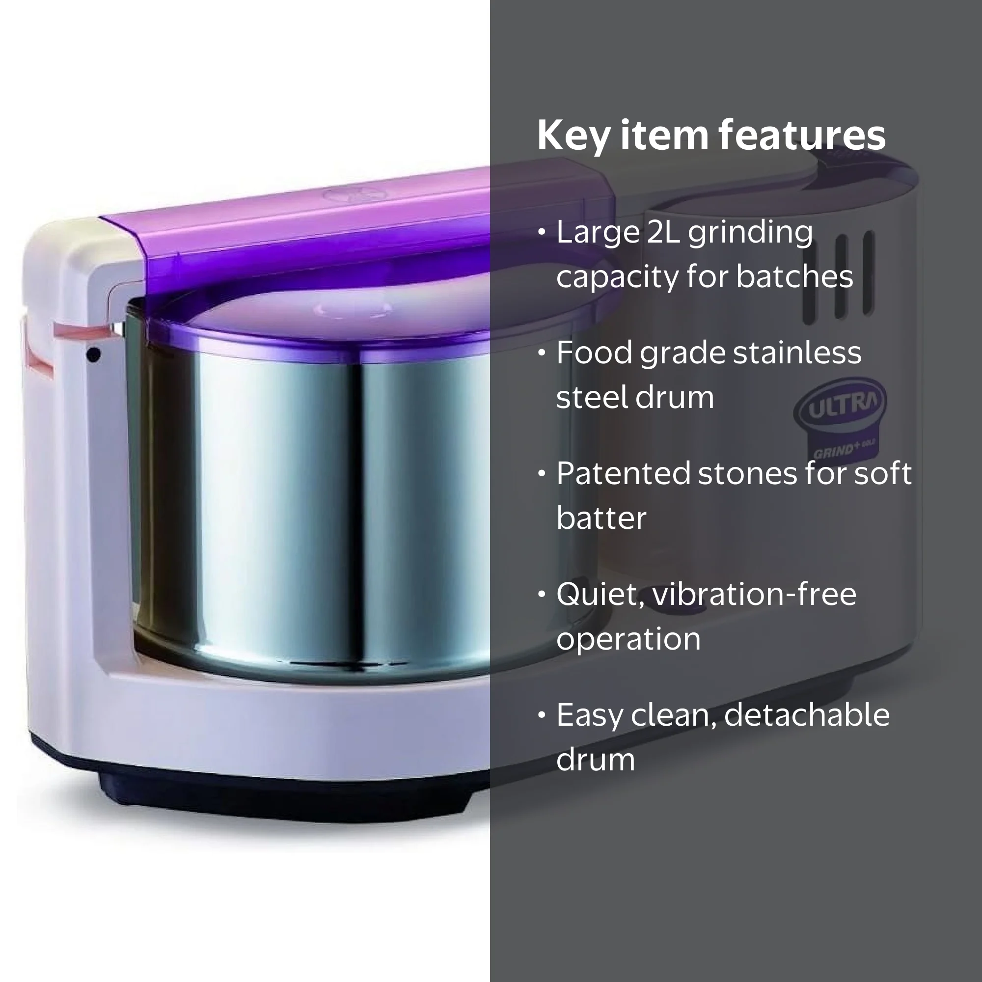 Ultra Grind+ Gold 2 Liter Table Top Wet Grinder with Atta Kneader