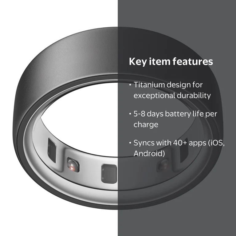 Oura Ring 4, Stealth, Size 7, Smart Wearable, Sleep, Fitness