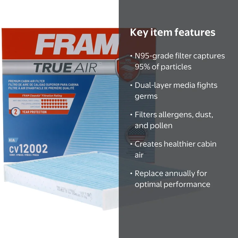 FRAM, Cabin Air Filter, CV12002, TrueAir Premium with N95 filter