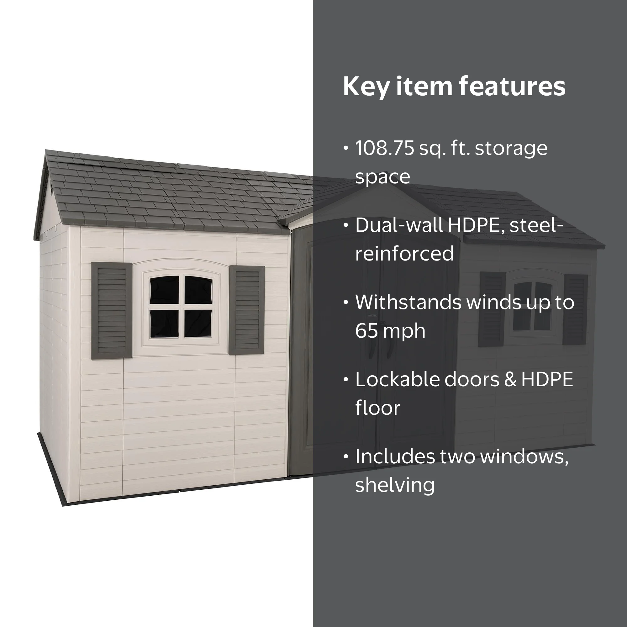 Lifetime Lockable DIY Polyethylene Outdoor Storage Shed, 106.5 sq