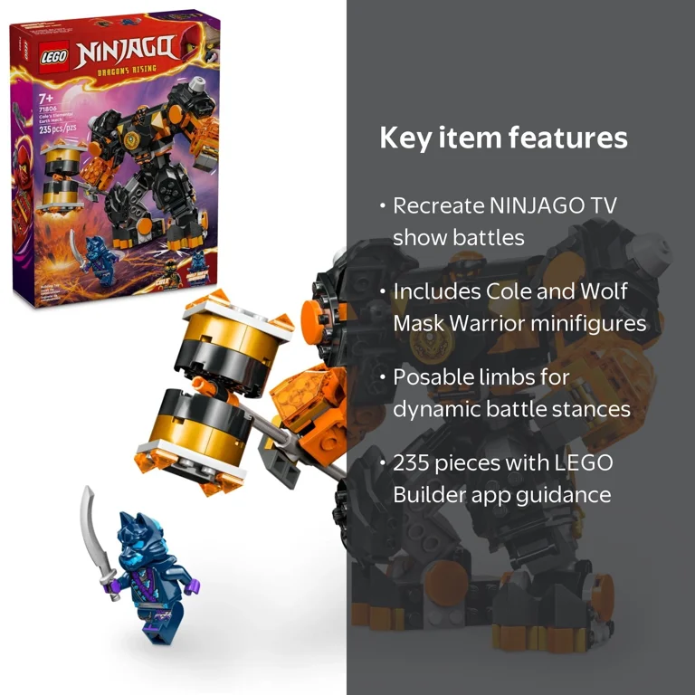 LEGO, NINJAGO, Cole's Elemental Earth Mech, Customizable Action