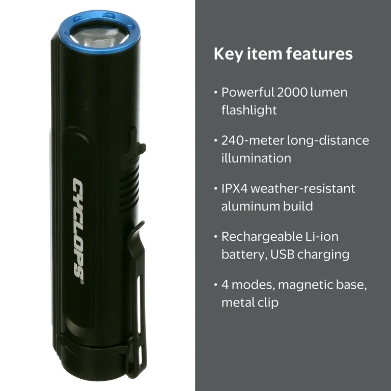 brightest rechargeable flashlight 2000 lumens Litmann Pro Lumen Handheld Spotlight with Floodlight while Smart Power technology helps you monitor the battery level with a green and red indicator Energizer, Metal Rechargeable LED Flashlight,