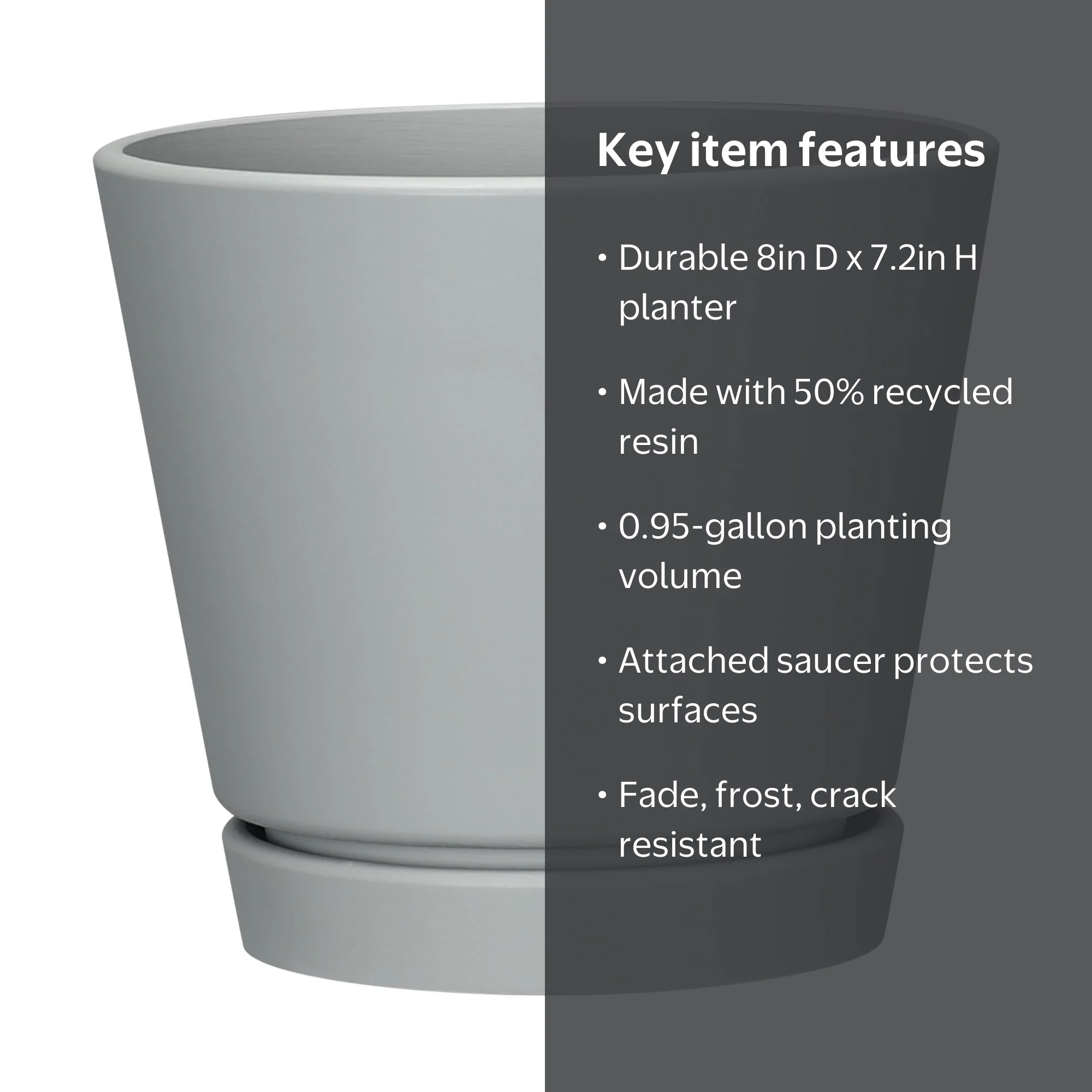 Mainstays Recycled Resin Planter with Saucer, 8in Gray Outdoor