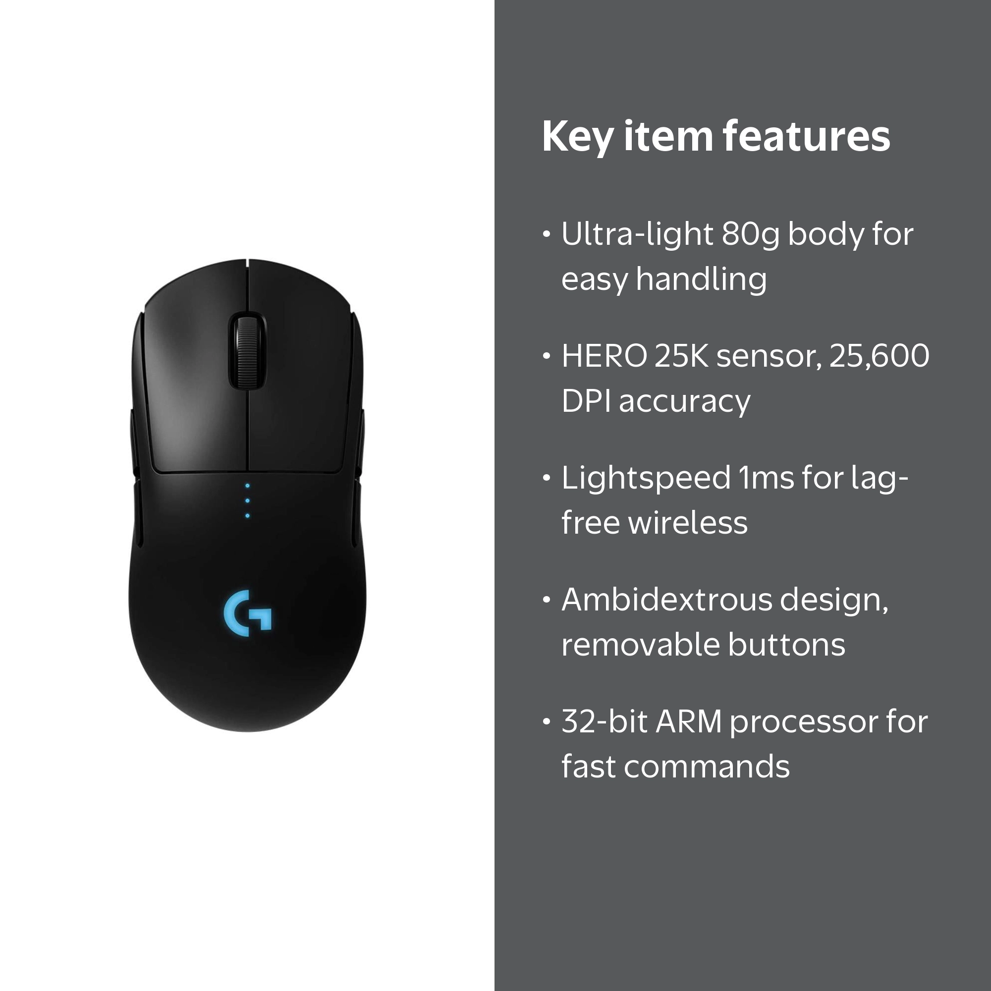 Logitech G PRO Wireless Gaming Mouse, HERO 25K Sensor, LIGHTSPEED