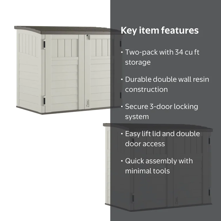 Suncast, Storage Shed, 34 CU Resin Horizontal, Reinforced Floor