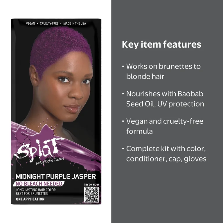 Splat Midnight Jasper Kit, Unisex Semi-Permanent Purple Hair Dye