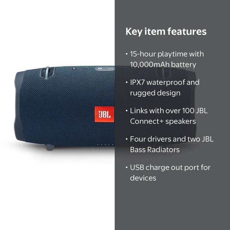 JBL Xtreme 2, Blue Portable Loud Bass BT Wireless Bluetooth