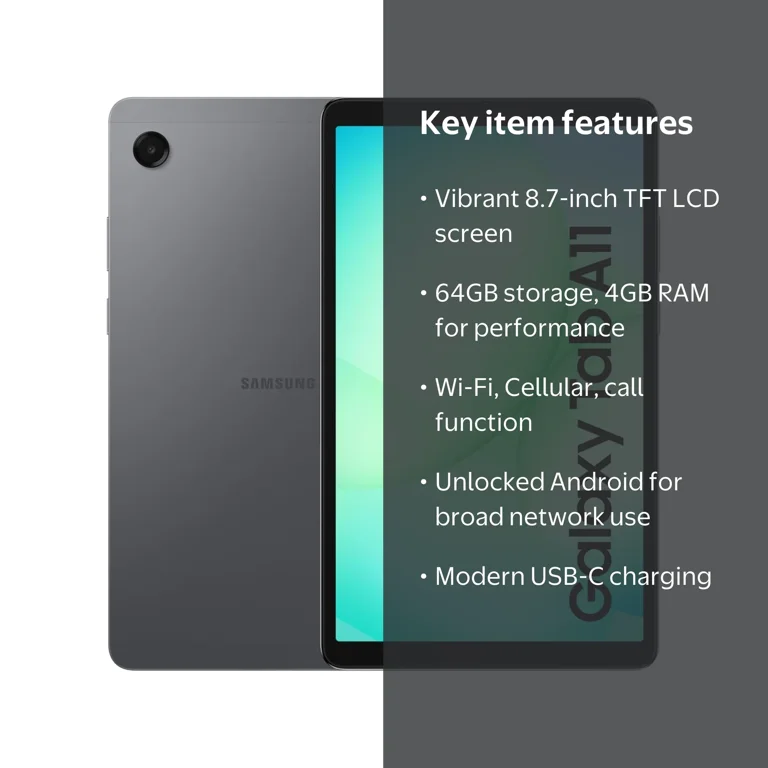 Samsung Galaxy Tab A11 (Wi-Fi + Cellular – Makes Call) 64GB + 4GB