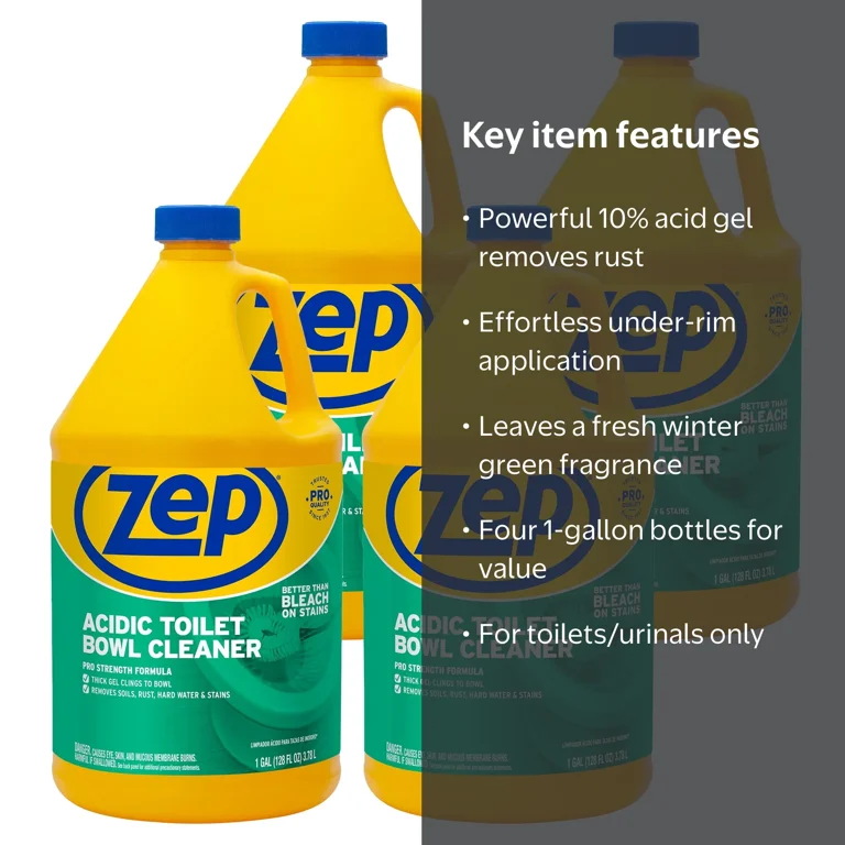 Zep Acidic Toilet Bowl Cleaner, 1 Gallon Case of 4, Removes Rust