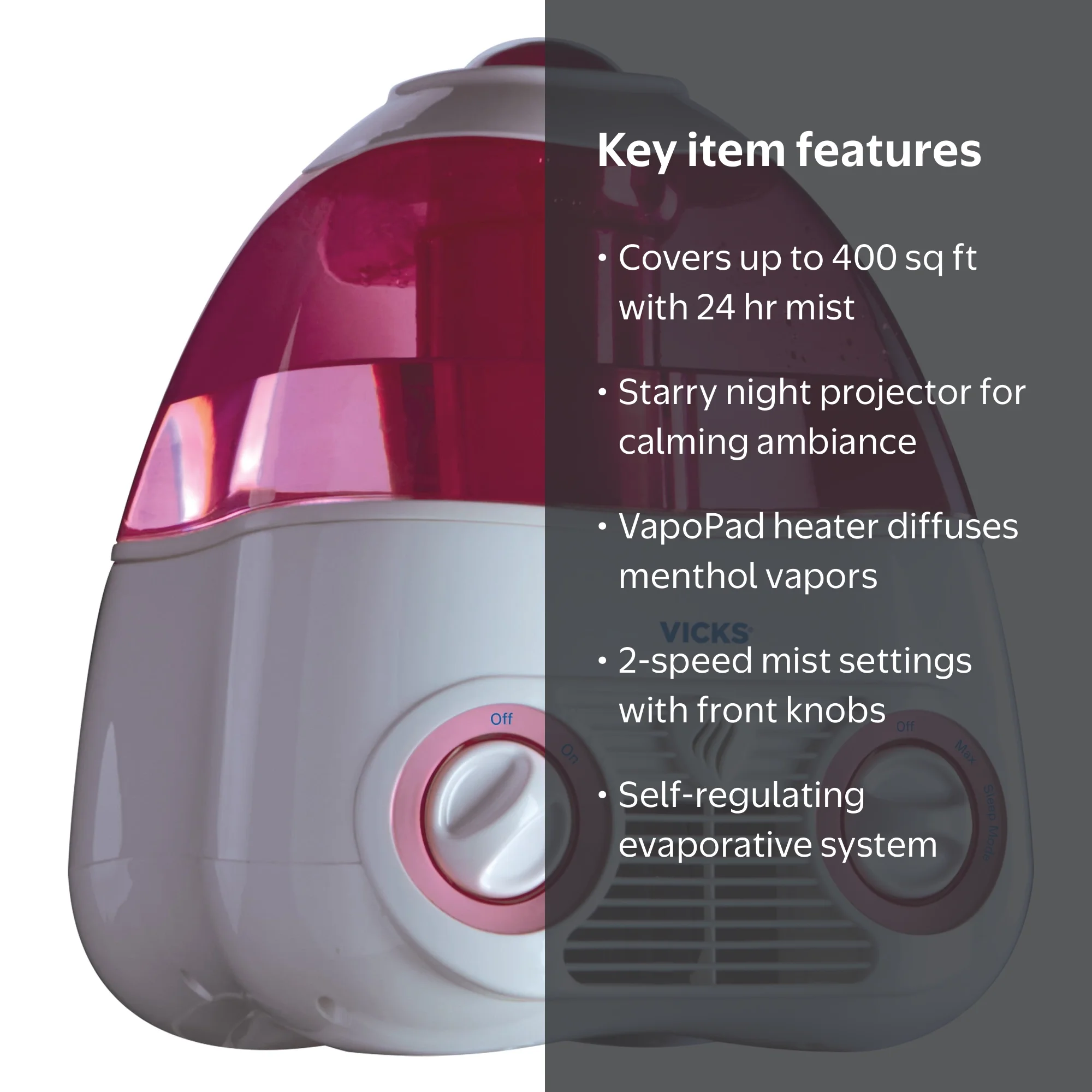 Vicks Starry Night Cool Mist Humidifier with Projector & VapoPad