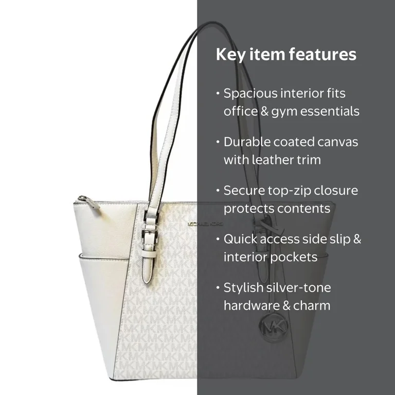 Michael Kors Womens Charlotte Large Logo and Leather Top-Zip Tote