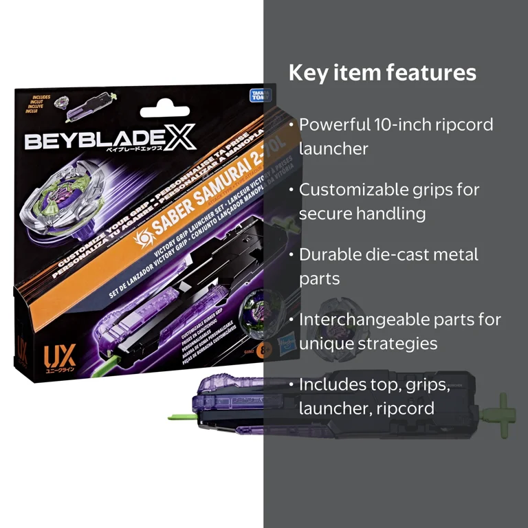 Beyblade Victory Grip Right-Spin Launcher Set with Saber Samurai