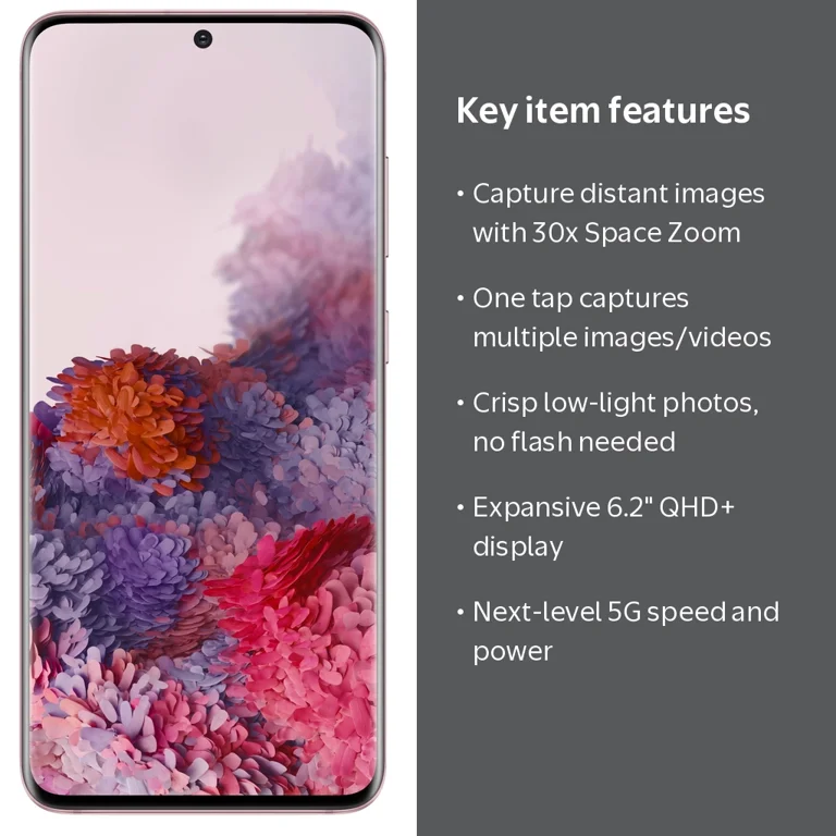 SAMSUNG Galaxy S20, Unlocked 5G Smartphone, 128GB Pink, with 30X