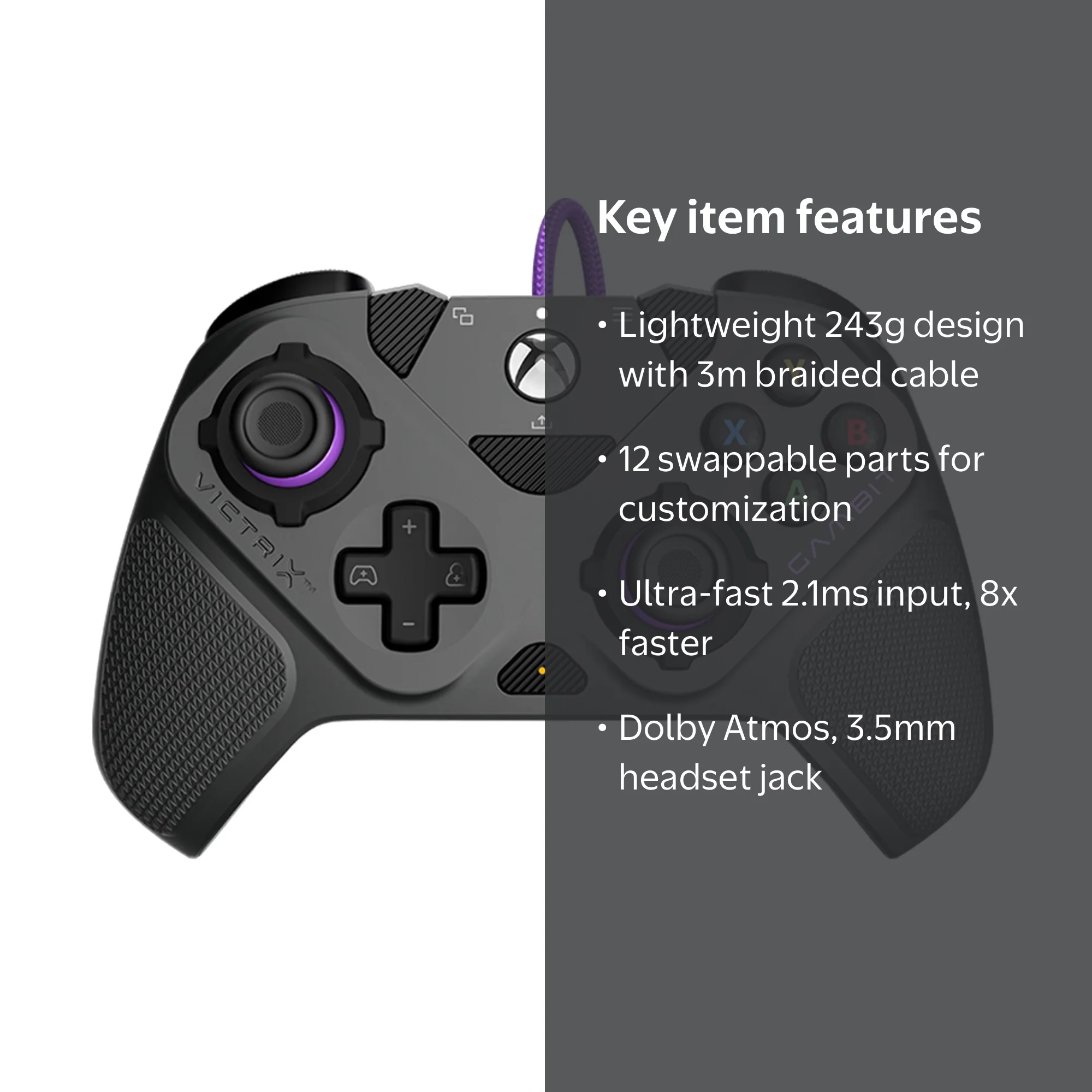 Victrix Gambit Prime Xbox Controller, Wired, Grey, Customizable