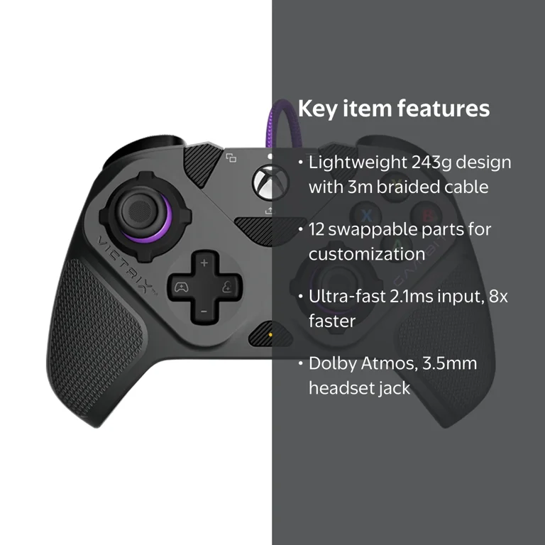 Victrix Gambit Prime Xbox Controller, Wired, Grey, Customizable