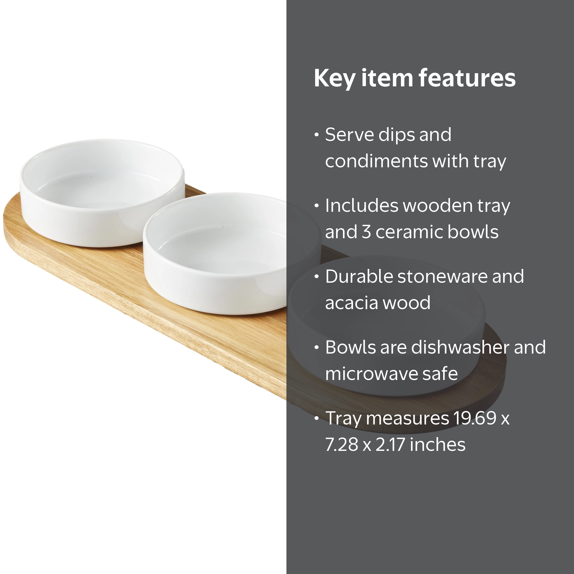 Better Homes & Gardens Acacia Wood Tray and Ceramic Bowl Set for