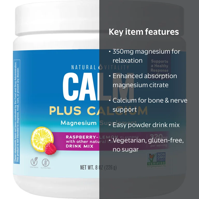 Natural Vitality, Magnesium Powder Plus Calcium, 8 oz, Raspberry