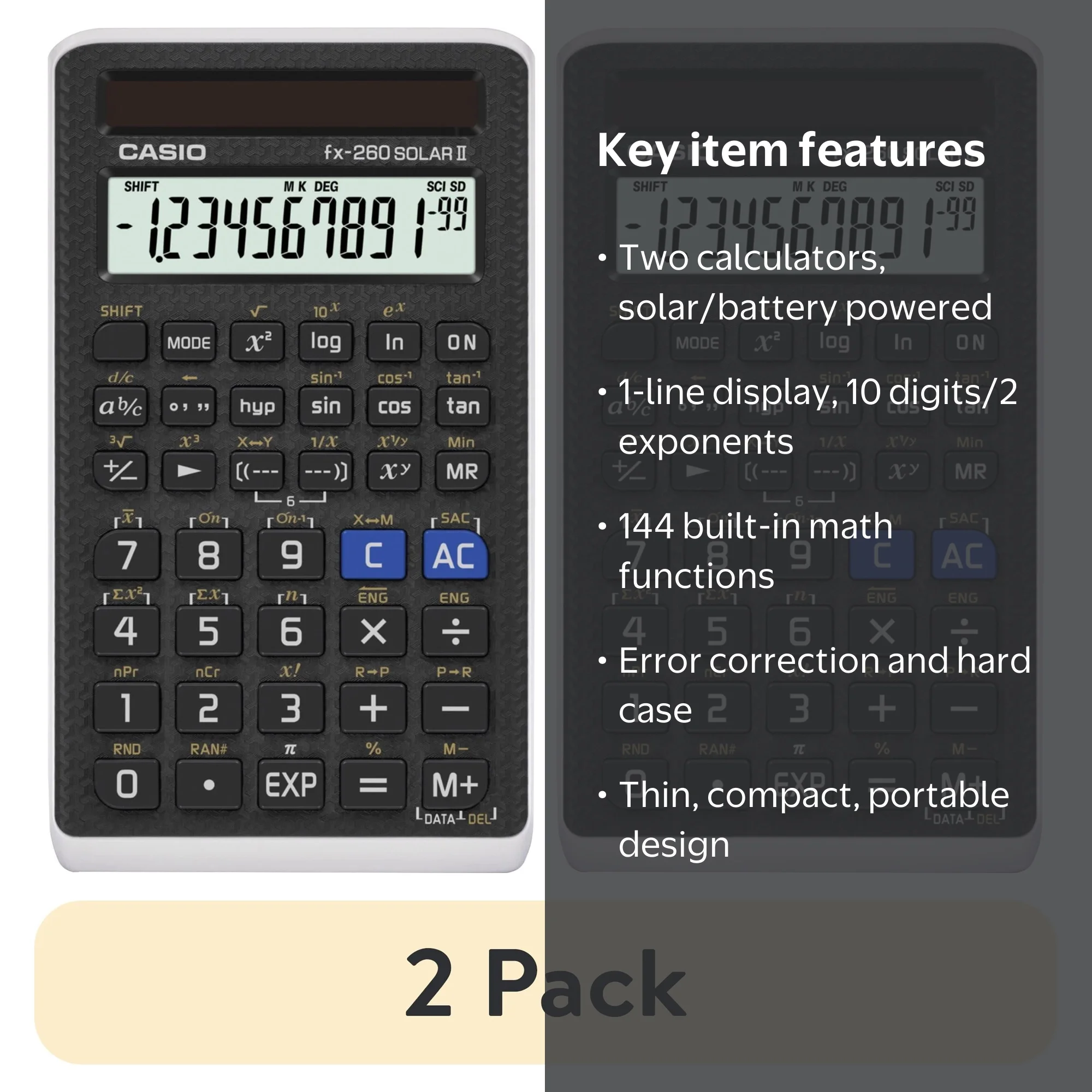 2 pack) Casio FX-260 Solar II Scientific Calculator, Black