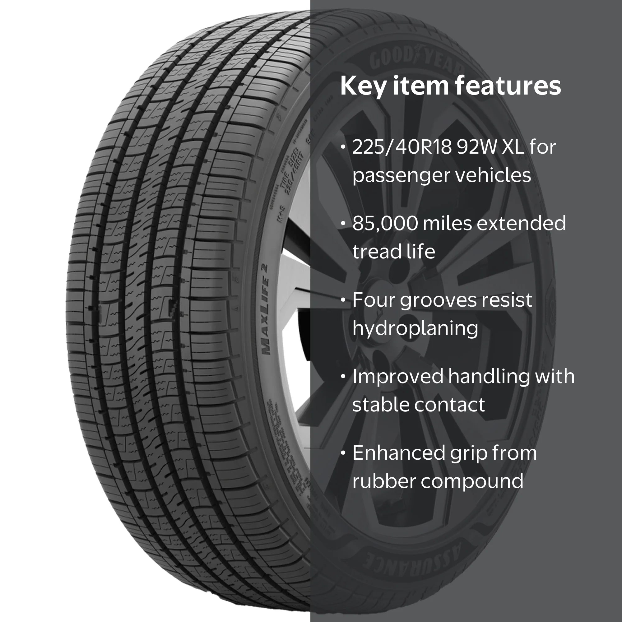 サマータイヤ 225/40R18 92W XL グッドイヤー Goodyear Assurance MaxLife 2 Touring 225/40R18 92W XL Passenger